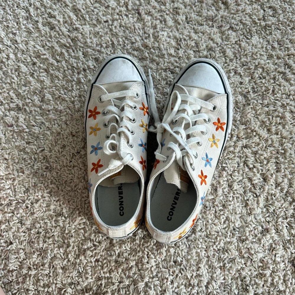 Converse White Floral Sneakers